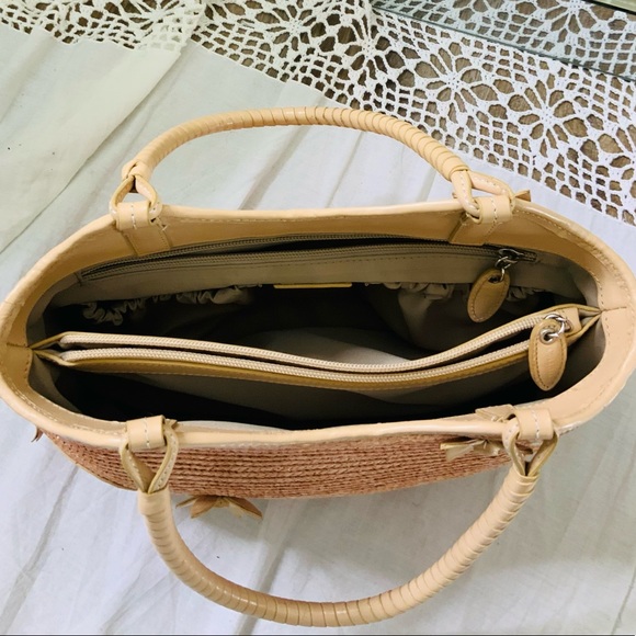 Pink Leather Trim Straw Bag - Picture 5 of 10